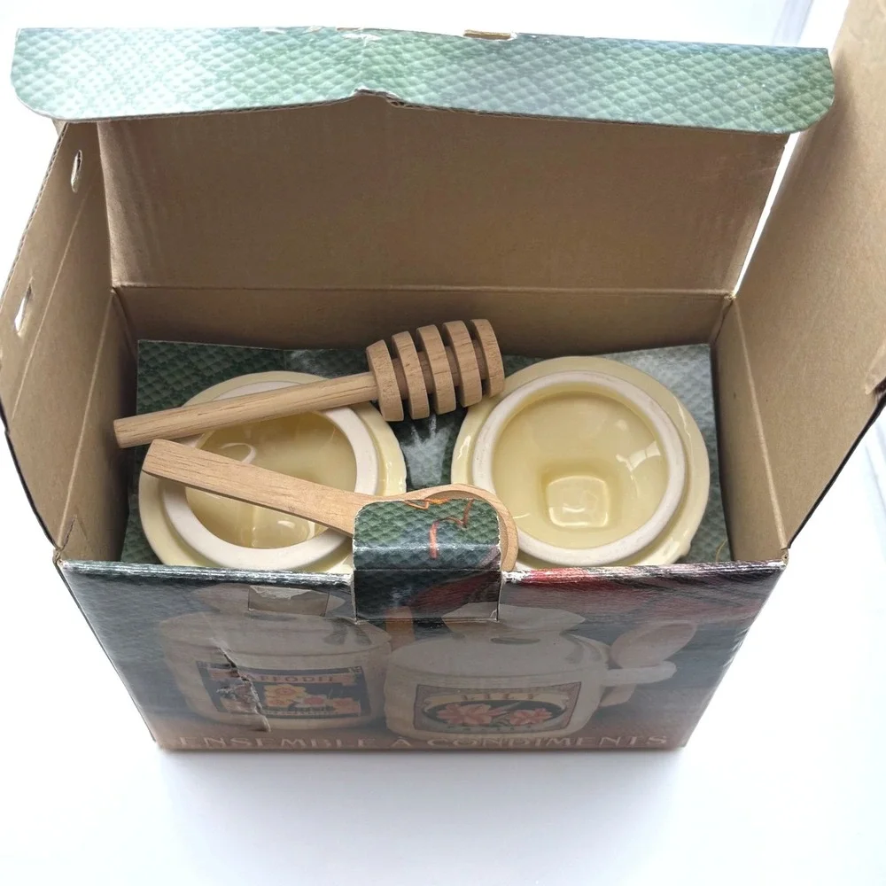 Himark Flower Patch Ceramic Condiment Set Lily Daffodil Honey Jam Jars‎ Utensils
